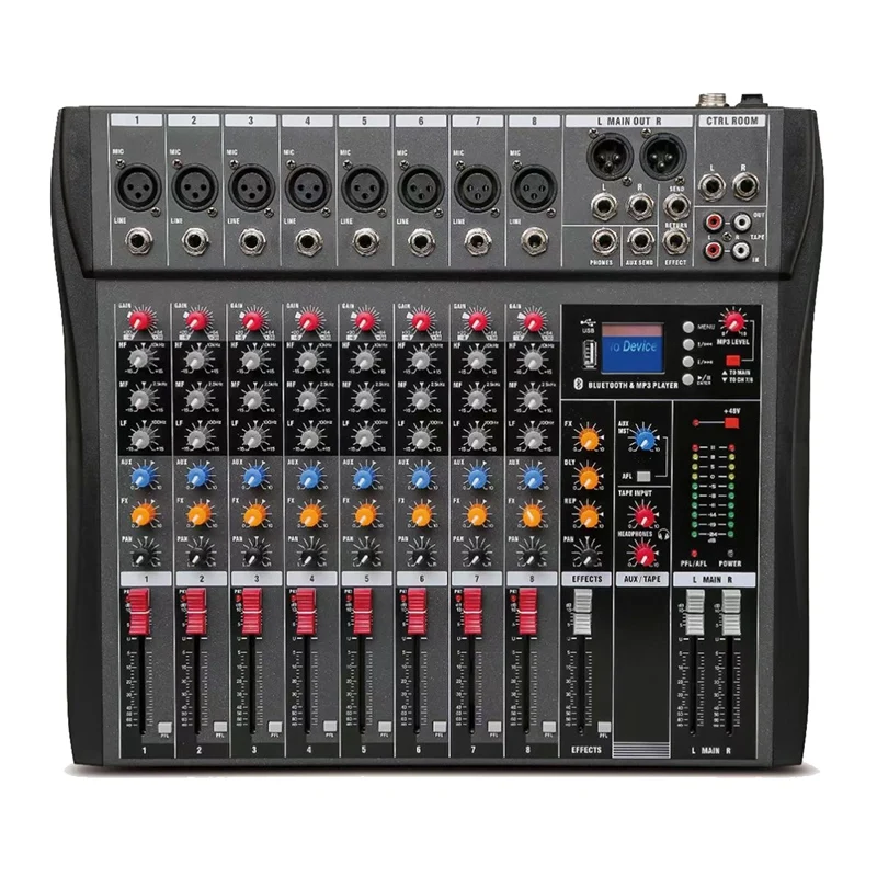 CT80 Professional Audio Mixer 8-Channel Bluetooth USB Effect 48V Recording Stage Party Sound Mixer Console
CT80 Professional Audio Mixer 8-Channel Bluetooth USB Effect 48V Recording Stage Party Sound Mixer Console
