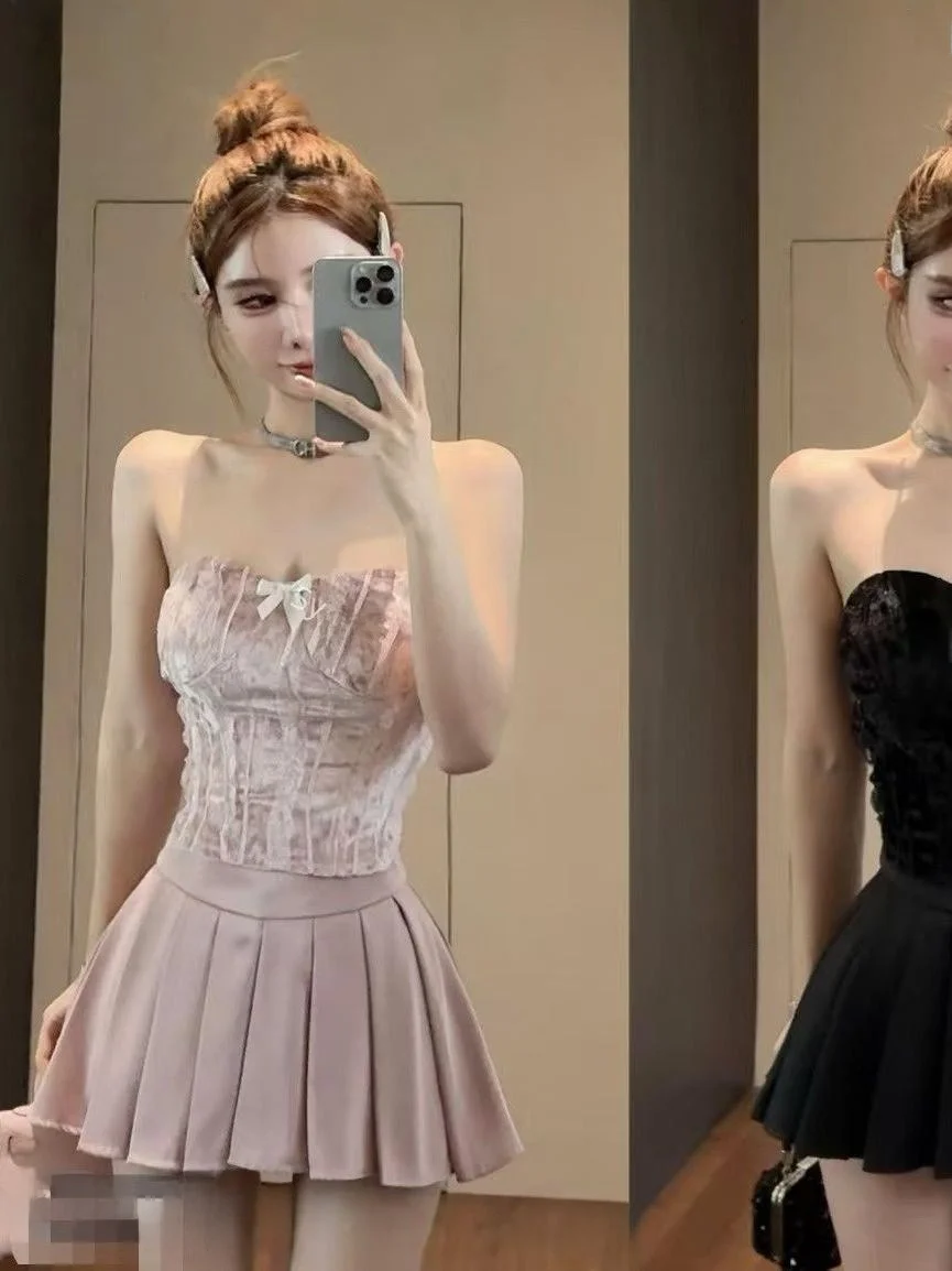 Sweet Sexy Pure Desire Strapless Vest Top High Waist Pleated Short Skirt Winter New Inner Wear Two-Piece Set Women's Fashion
Sweet Sexy Pure Desire Strapless Vest Top High Waist Pleated Short Skirt Winter New Inner Wear Two-Piece Set Women's Fashion