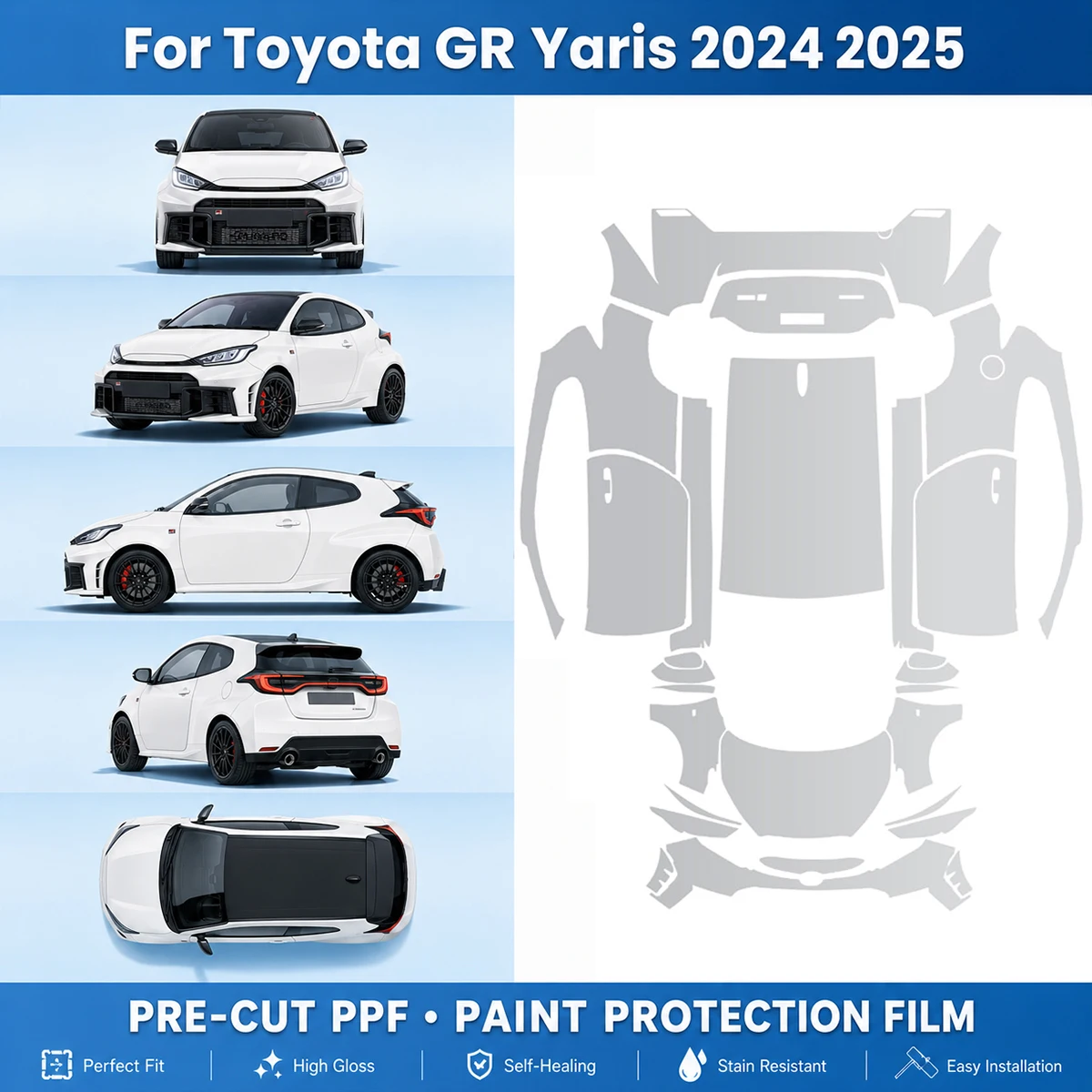 For Toyota GR Yaris 2024 2025 2026 Pre-cut Clear PPF TPU Paint Protection Film Anti-Scratch Repairable Resistant Car Accessories
For Toyota GR Yaris 2024 2025 2026 Pre-cut Clear PPF TPU Paint Protection Film Anti-Scratch Repairable Resistant Car Accessories