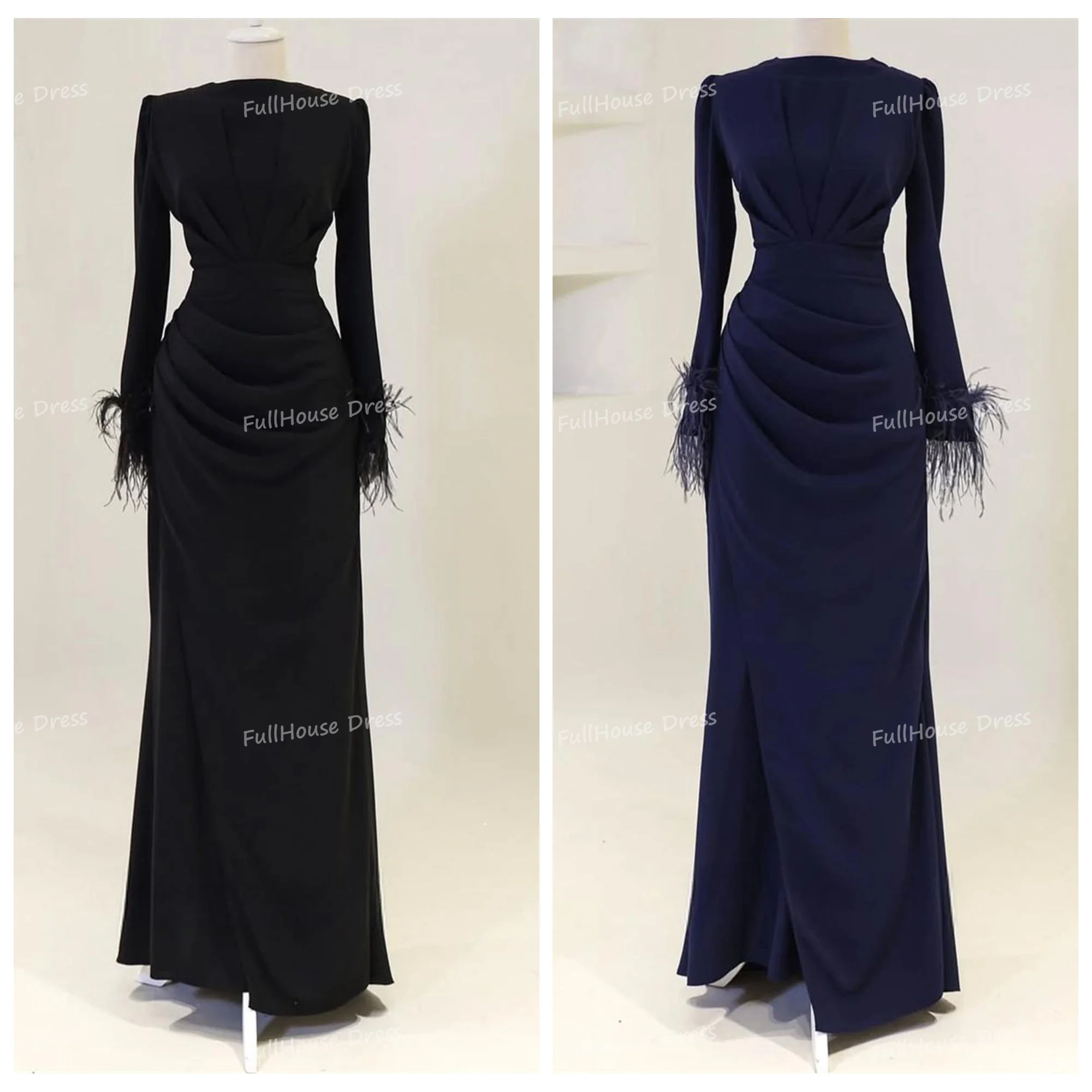 Custom Made Fantastic O-neck Pleated Sexy Sheath Maxi Length Evening Gown Long Sleeve Side Slit Prom Dress with Feathers vestido
Custom Made Fantastic O-neck Pleated Sexy Sheath Maxi Length Evening Gown Long Sleeve Side Slit Prom Dress with Feathers vestido