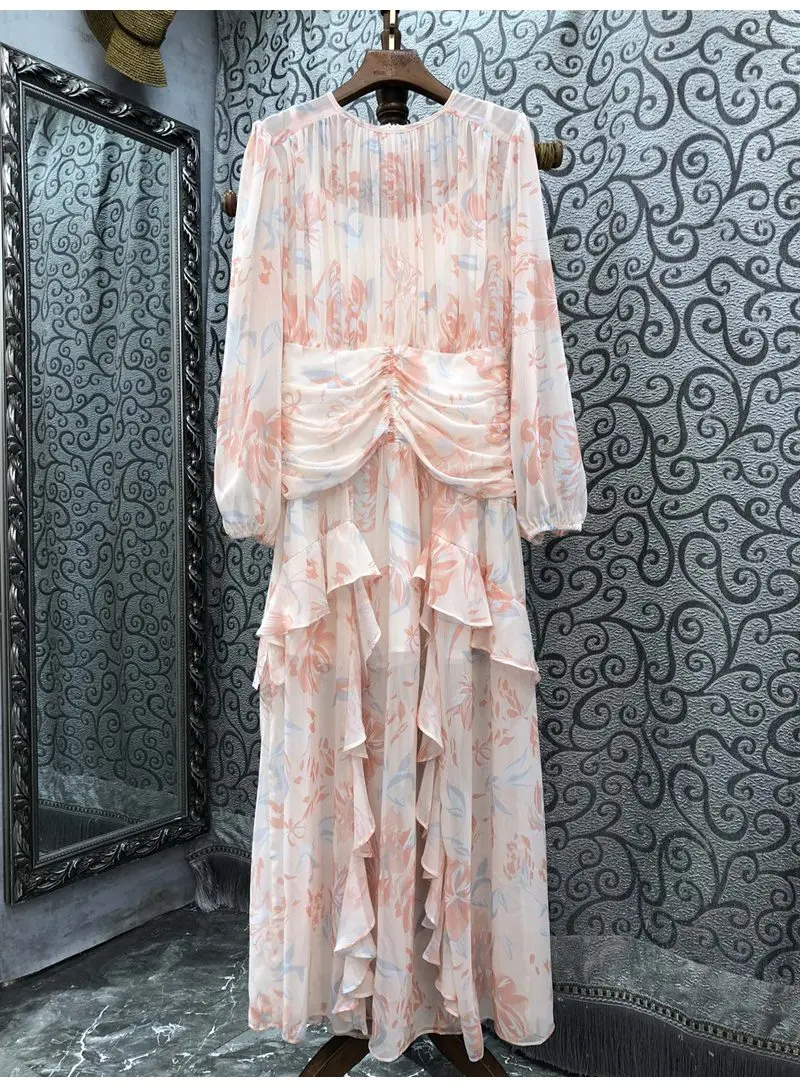 2023 Spring Summer Long Dress High Quality Women Elegant Floral Prints Ruffle Pleated Long Maxi Dress Ladies Casual Club Dress
2023 Spring Summer Long Dress High Quality Women Elegant Floral Prints Ruffle Pleated Long Maxi Dress Ladies Casual Club Dress