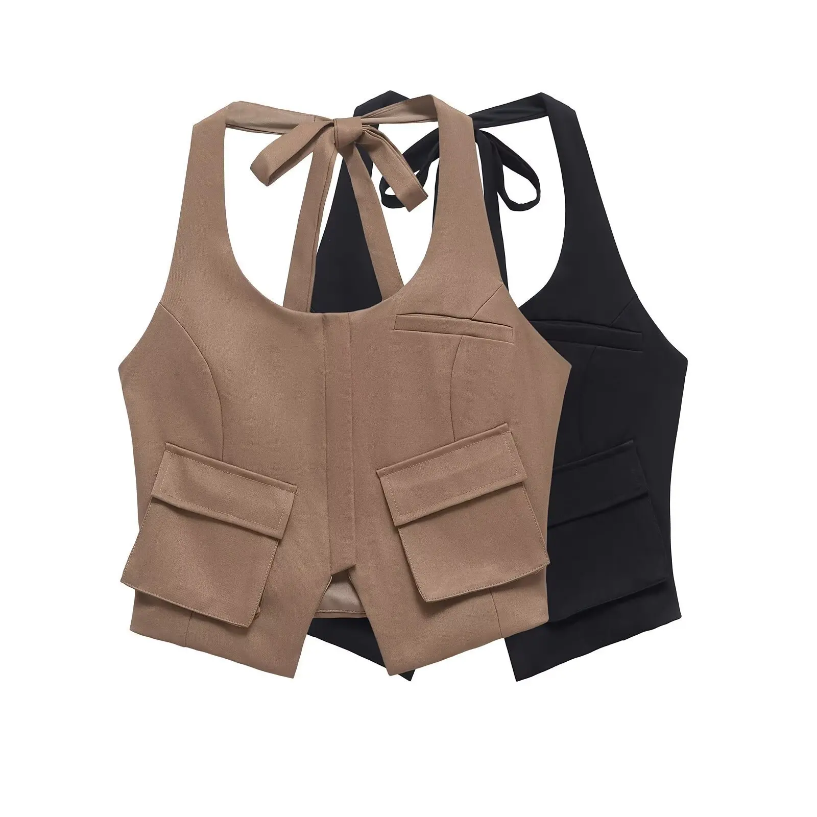 ZBZA Women Backless cropped vest Lace-up Halter collar patch pockets Slim Fit Front zipper solid top spring summer New Chic vest
ZBZA Women Backless cropped vest Lace-up Halter collar patch pockets Slim Fit Front zipper solid top spring summer New Chic vest
