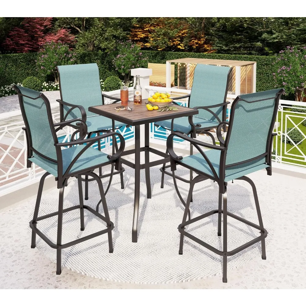 5 Piece Outdoor Bar Set, High Top Patio Bistro Bar Table and 4 Outdoor Swivel Bar Stools Chairs with Teal Textilene Fabric for
5 Piece Outdoor Bar Set, High Top Patio Bistro Bar Table and 4 Outdoor Swivel Bar Stools Chairs with Teal Textilene Fabric for