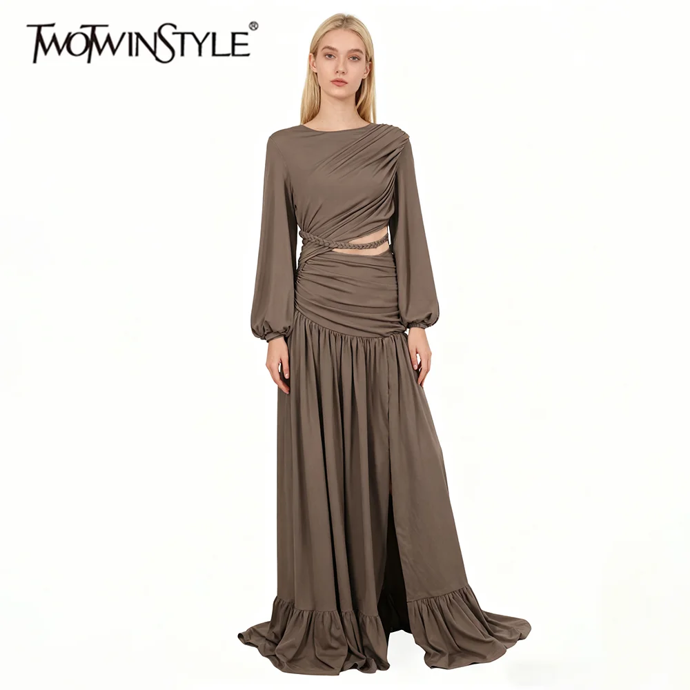 TWOTWINSTYLE Solid Spliced Shirring Elegant Dresses for Women Round Neck Long Sleeves Tunic Irregular Dress Female Fashion New
TWOTWINSTYLE Solid Spliced Shirring Elegant Dresses for Women Round Neck Long Sleeves Tunic Irregular Dress Female Fashion New