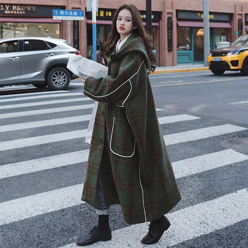 Womens Retro Lattice Woolen Coat, Loose Plaid Trench Coats, X-Long Coats, Casual Female Clothing, Autumn and Winter Fashion, New
Womens Retro Lattice Woolen Coat, Loose Plaid Trench Coats, X-Long Coats, Casual Female Clothing, Autumn and Winter Fashion, New