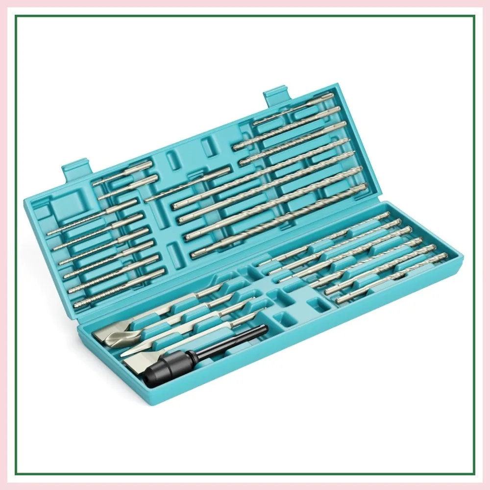 27Pcs SDS-Plus Drill Bits & Chisel Set, Carbide Tipped, Double-Threaded, with Adapter and Storage Box, for Masonry
27Pcs SDS-Plus Drill Bits & Chisel Set, Carbide Tipped, Double-Threaded, with Adapter and Storage Box, for Masonry