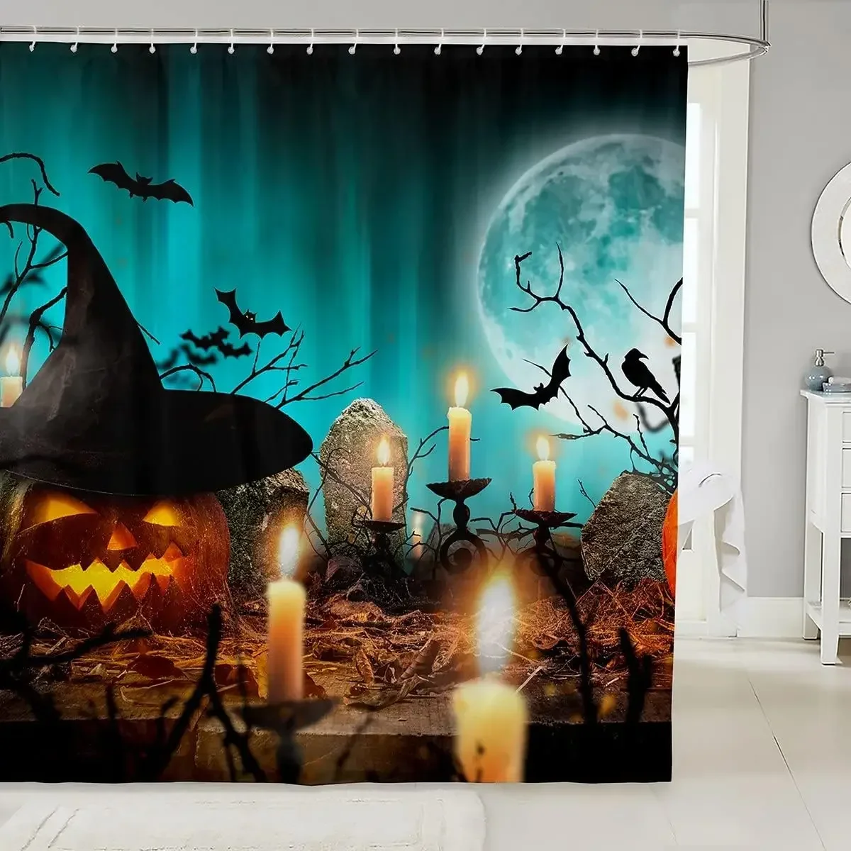 Halloween Shower Curtain Pumpkin Lantern Shower Curtain Witch Hat Decoration Black Bat Christmas Bath Curtain Kids Bathroom Deco
Halloween Shower Curtain Pumpkin Lantern Shower Curtain Witch Hat Decoration Black Bat Christmas Bath Curtain Kids Bathroom Deco