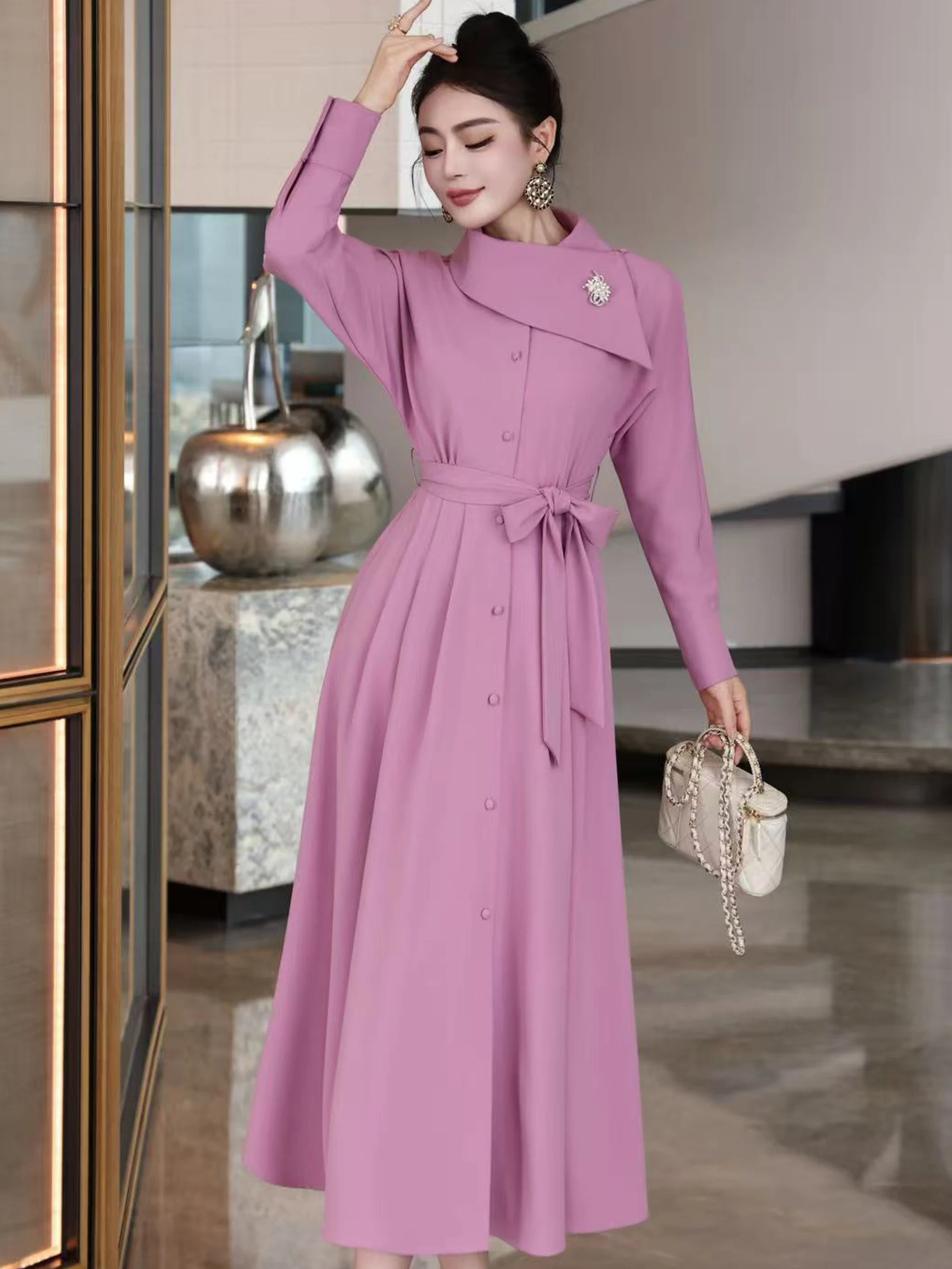 Elegant Purple A-Line Dress Slimming Waist High Waist Polyester Blend Long Sleeve Button Closure V-Neck Single Piece Spring 2026
Elegant Purple A-Line Dress Slimming Waist High Waist Polyester Blend Long Sleeve Button Closure V-Neck Single Piece Spring 2026