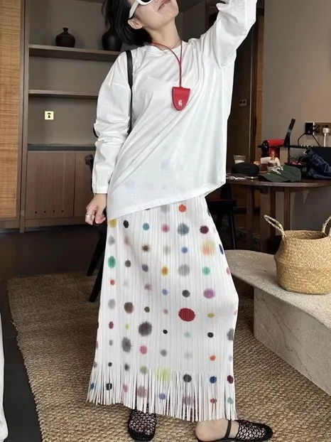 Summer 2026 Dopaamine Style Women's Skirt with Fringe Polka Dot Print Elastic High Waist Skirt Casual Loose Fit Knitted
Summer 2026 Dopaamine Style Women's Skirt with Fringe Polka Dot Print Elastic High Waist Skirt Casual Loose Fit Knitted
