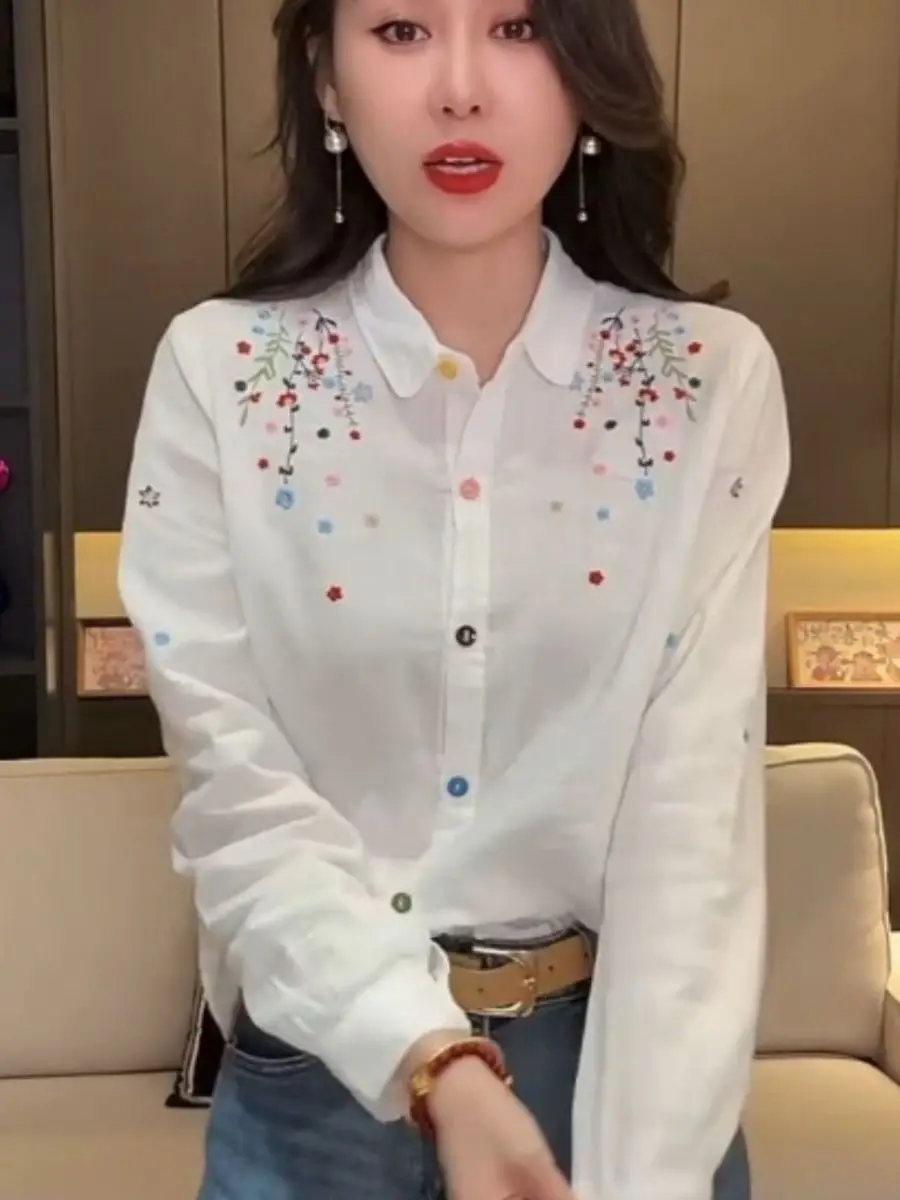 Korean Style Embroidered Floral Long Sleeve Shirt Women's Collared White Commute Versatile Top Spring 2026 Loose Fit Cotton B...
Korean Style Embroidered Floral Long Sleeve Shirt Women's Collared White Commute Versatile Top Spring 2026 Loose Fit Cotton B...