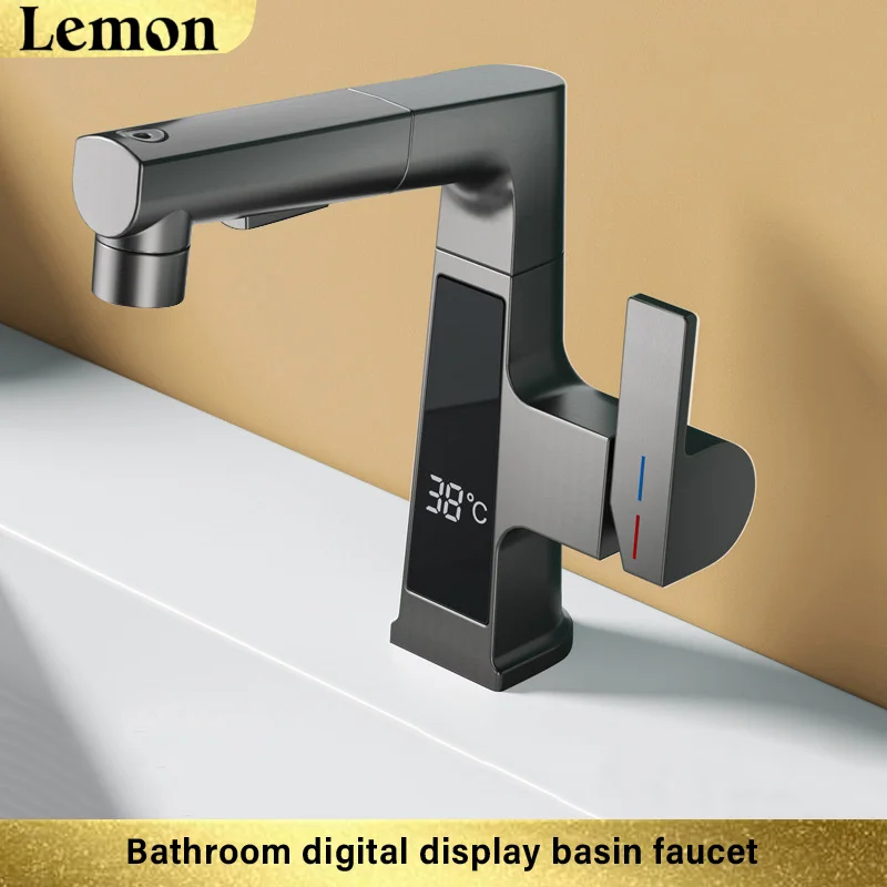 Bathroom single hole pull-out basin copper faucet Intelligent digital display, hydropower generation, ceramic valve core
Bathroom single hole pull-out basin copper faucet Intelligent digital display, hydropower generation, ceramic valve core