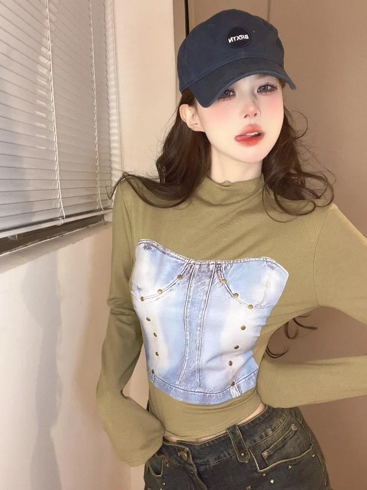 Retro American Street Style Printed Long Sleeve Base Shirt Women's Stylish Half High Collar Slimming Top Inner Wear T-shirt
Retro American Street Style Printed Long Sleeve Base Shirt Women's Stylish Half High Collar Slimming Top Inner Wear T-shirt