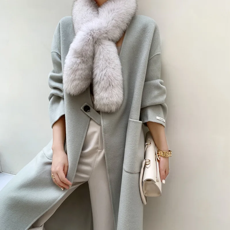 Korean Women Double-side Wool Long Coat With Genuine Fox Fur Scarf 2023 Autumn Winter Women's Wool Fur Outerwear Abrigo Mujer
Korean Women Double-side Wool Long Coat With Genuine Fox Fur Scarf 2023 Autumn Winter Women's Wool Fur Outerwear Abrigo Mujer