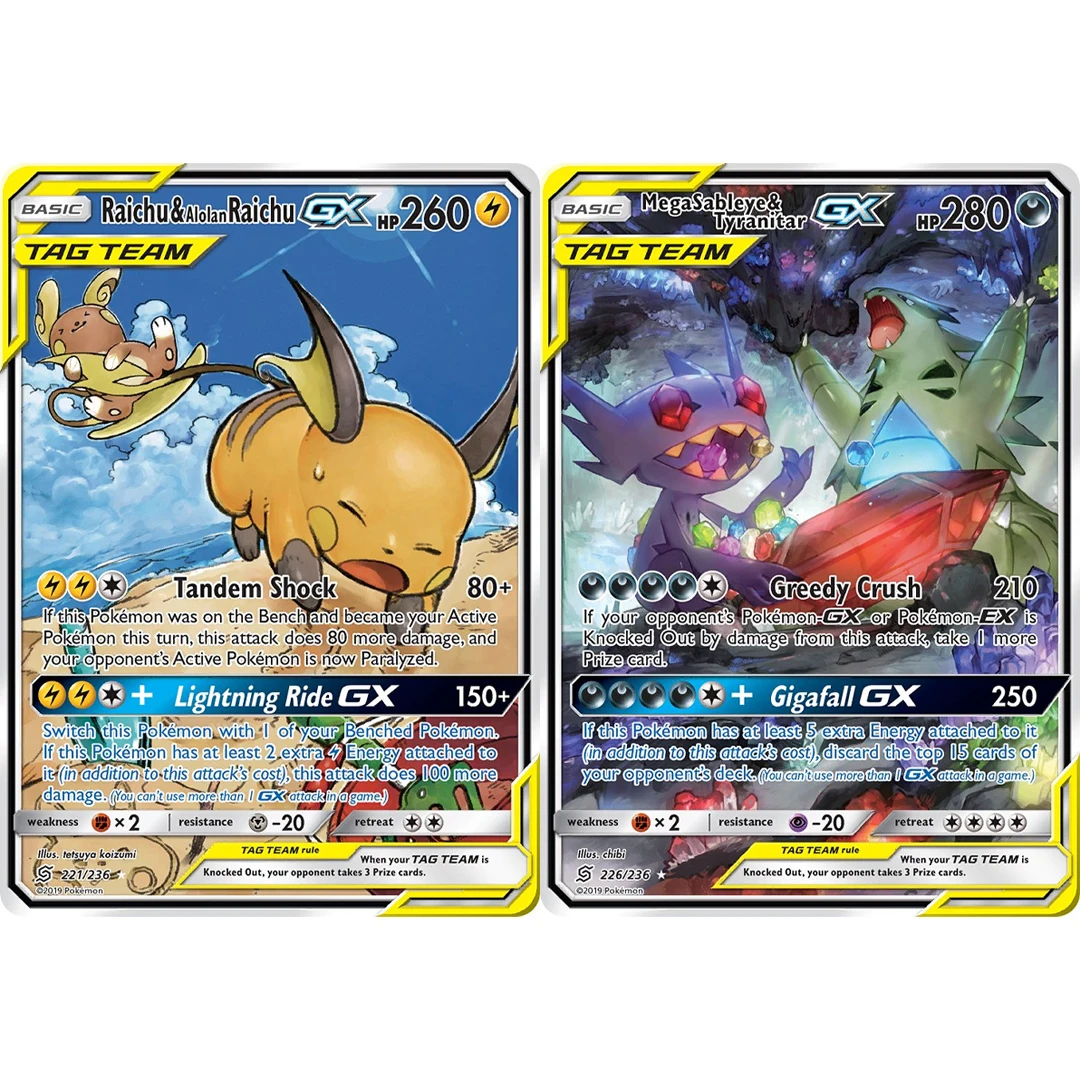 2Pcs/set Diy 2019 Pokemon Sun & Moon Unified Minds Raichu Alolan Raichu Mega Sableye Tyranitar GX PTCG Collection Card
2Pcs/set Diy 2019 Pokemon Sun & Moon Unified Minds Raichu Alolan Raichu Mega Sableye Tyranitar GX PTCG Collection Card
