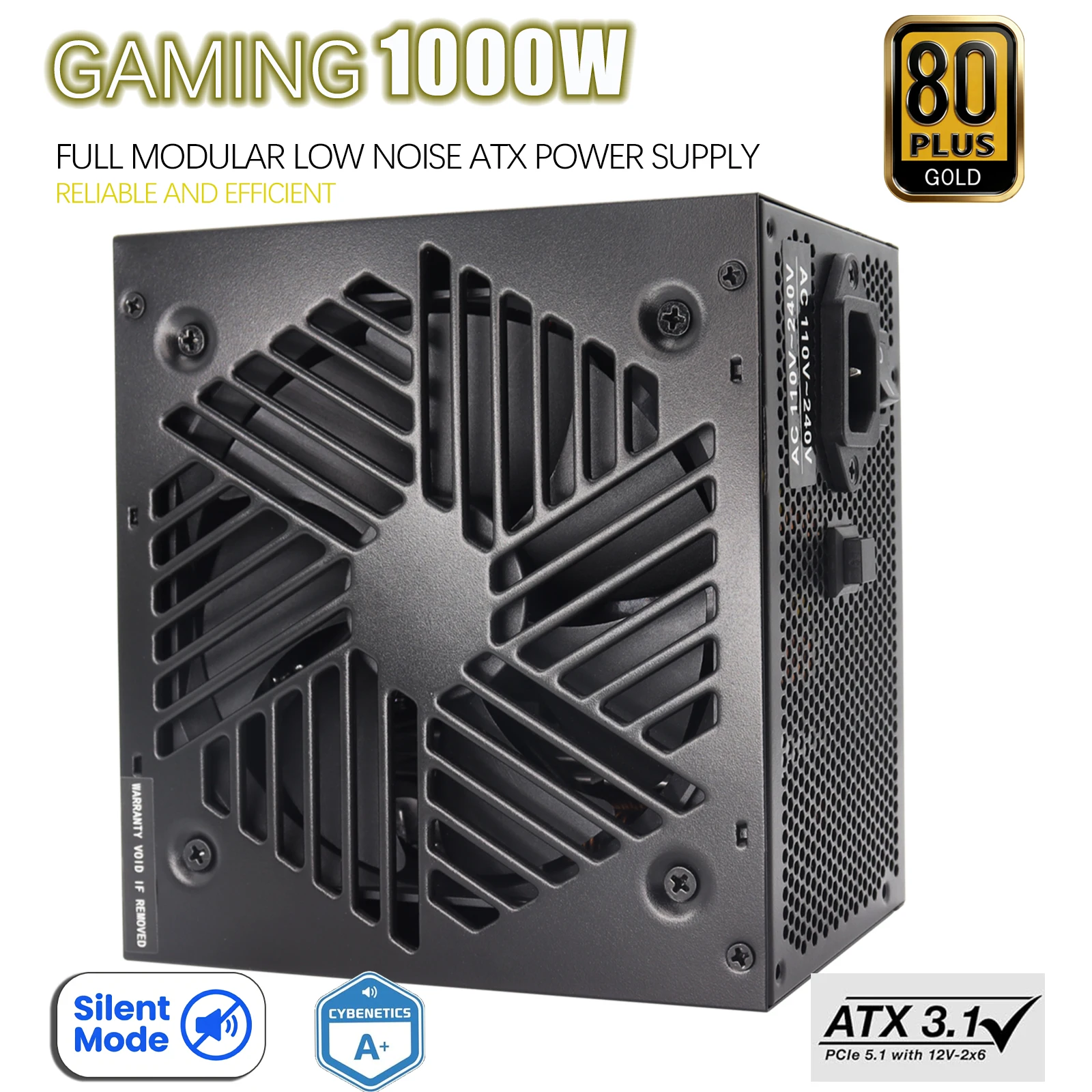 1000W ATX 3.1 PSU | 80 Plus Gold | Full Modular | Zero RPM Low-Noise Fan | PCIe 5.1 Ready | Gaming Power Supply | 105℃ Japanese Capacitors
1000W ATX 3.1 PSU | 80 Plus Gold | Full Modular | Zero RPM Low-Noise Fan | PCIe 5.1 Ready | Gaming Power Supply | 105℃ Japanese Capacitors
