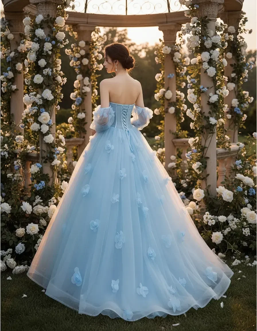 Light Blue Strapless 3D Flower Tulle Ball Gown With Detachable Sleeves Quinceanera Wedding Birthday Party Dress Free Petticoat
Light Blue Strapless 3D Flower Tulle Ball Gown With Detachable Sleeves Quinceanera Wedding Birthday Party Dress Free Petticoat