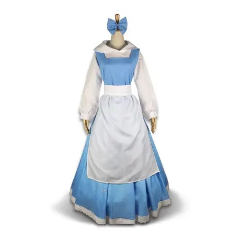 Women Halloween Costumes Plus Size Adult Girl Women Party Beauty And The Beast Belle Blue Maid Dress Cosplay Costume Size S-2XL