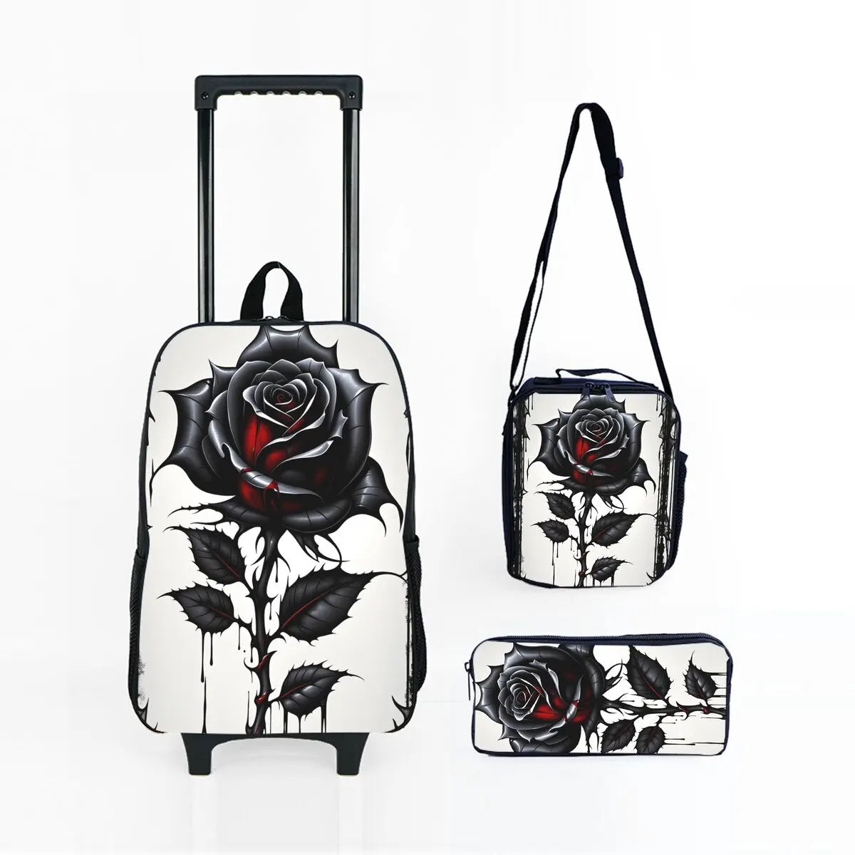 Roses and Datura Flower Wheeled Rolling Bag Set with Lunch Box Pen Bag with Wheels School Trolley Backpack Bag for Girl/Boys
Roses and Datura Flower Wheeled Rolling Bag Set with Lunch Box Pen Bag with Wheels School Trolley Backpack Bag for Girl/Boys