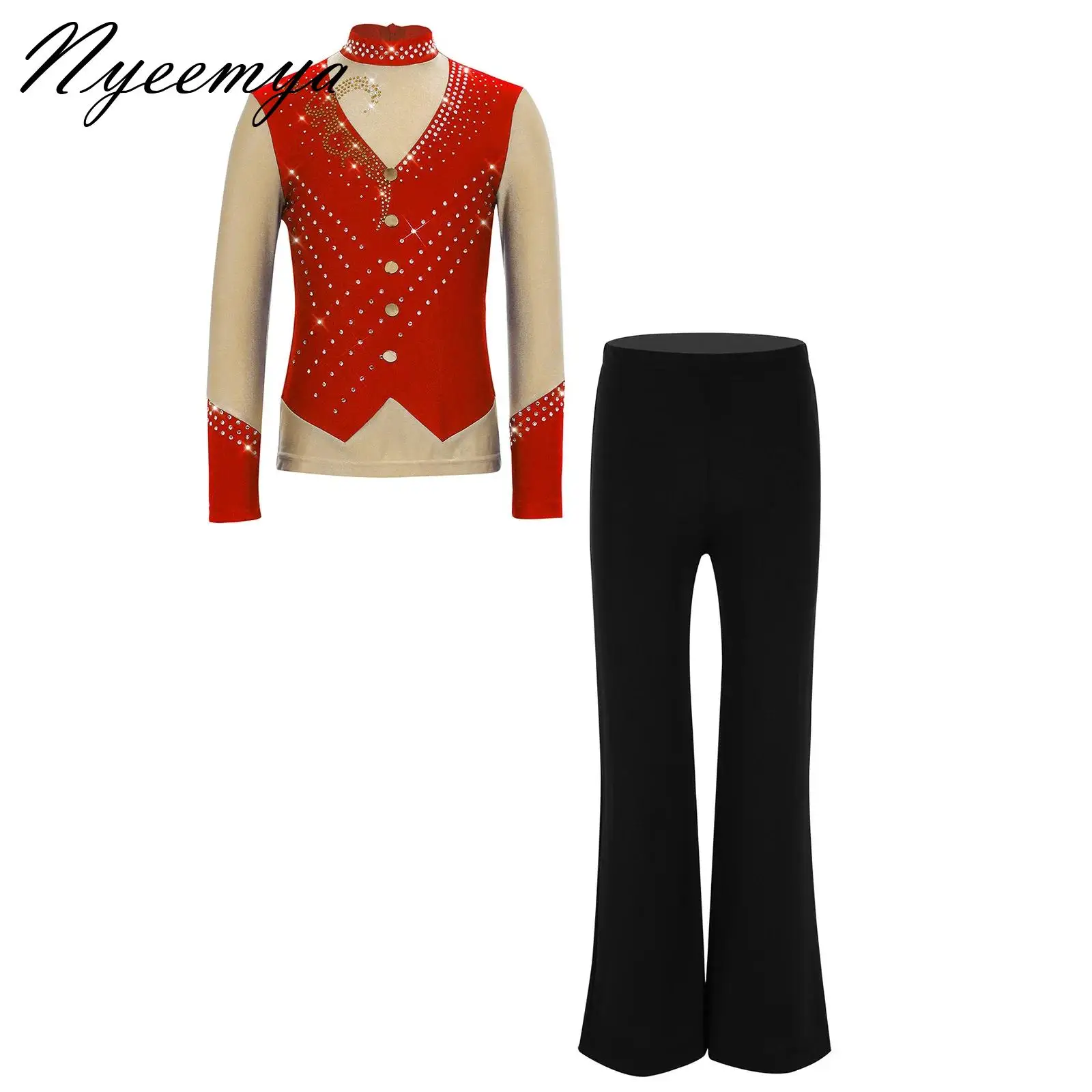 Kids Boys Dance Figure Skating Competition Performance Costume Outfit Long Sleeve Shiny Rhinestones Top with Flare Pants Sets
Kids Boys Dance Figure Skating Competition Performance Costume Outfit Long Sleeve Shiny Rhinestones Top with Flare Pants Sets