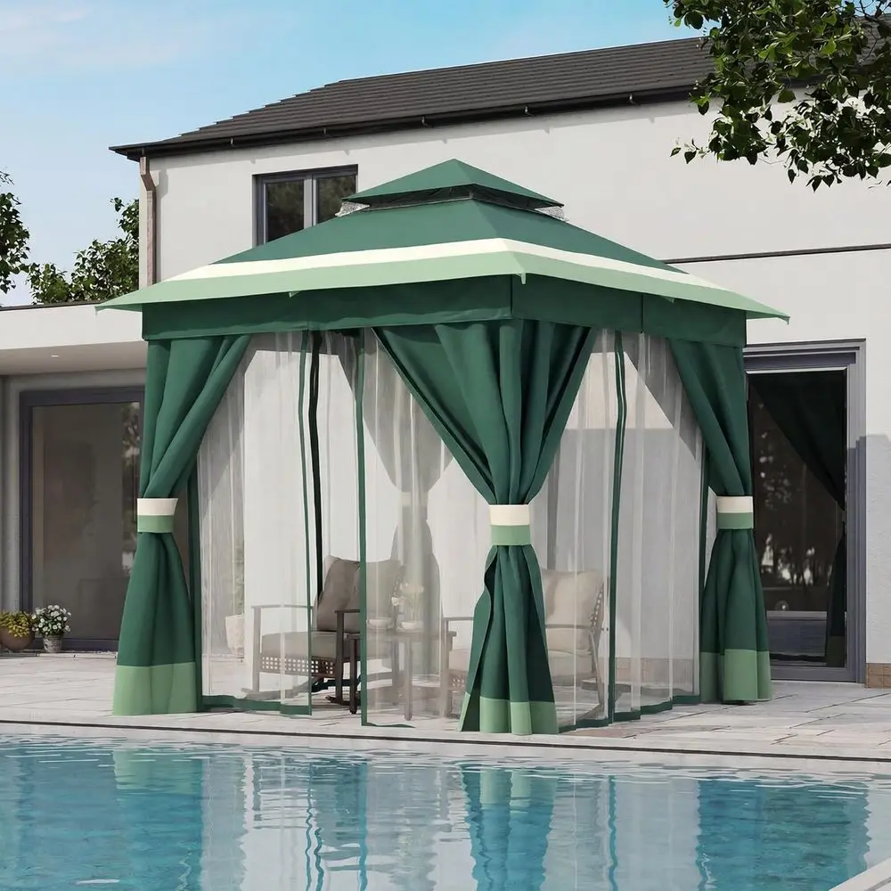 8'x8' Outdoor Heavy-Duty Gazebo with Double Roof, Mosquito Netting, Privacy Screen - Ideal for Parties, Backyard, Garden, Lawn i
8'x8' Outdoor Heavy-Duty Gazebo with Double Roof, Mosquito Netting, Privacy Screen - Ideal for Parties, Backyard, Garden, Lawn i