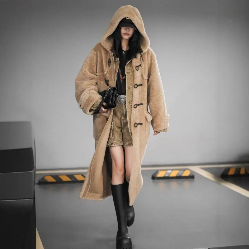 Genuine Leather Fur Winter New Hooded Long Coat Buttons, Oversized Wool Merino Coat
Genuine Leather Fur Winter New Hooded Long Coat Buttons, Oversized Wool Merino Coat