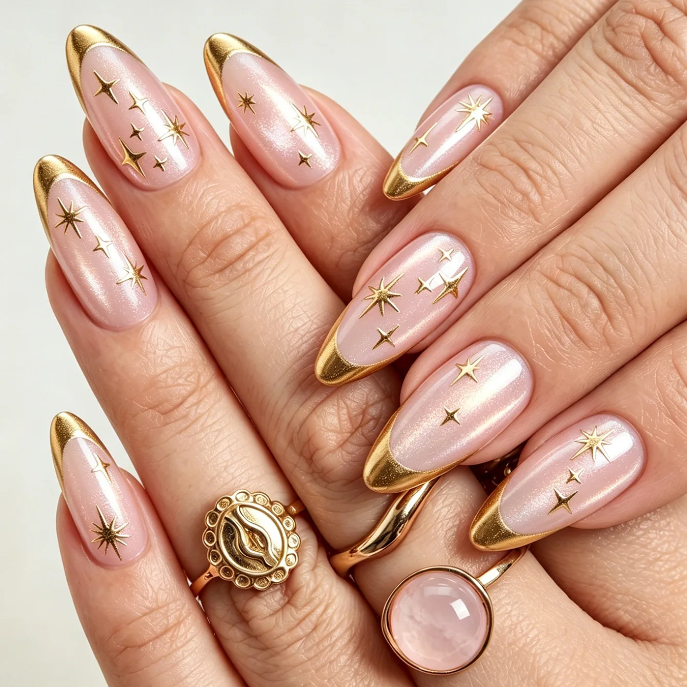 Medium-length Almond French Press on Nails Gold Star False Nails Golden French Almond Press on Nails Wearable Stick on Nails 24
Medium-length Almond French Press on Nails Gold Star False Nails Golden French Almond Press on Nails Wearable Stick on Nails 24