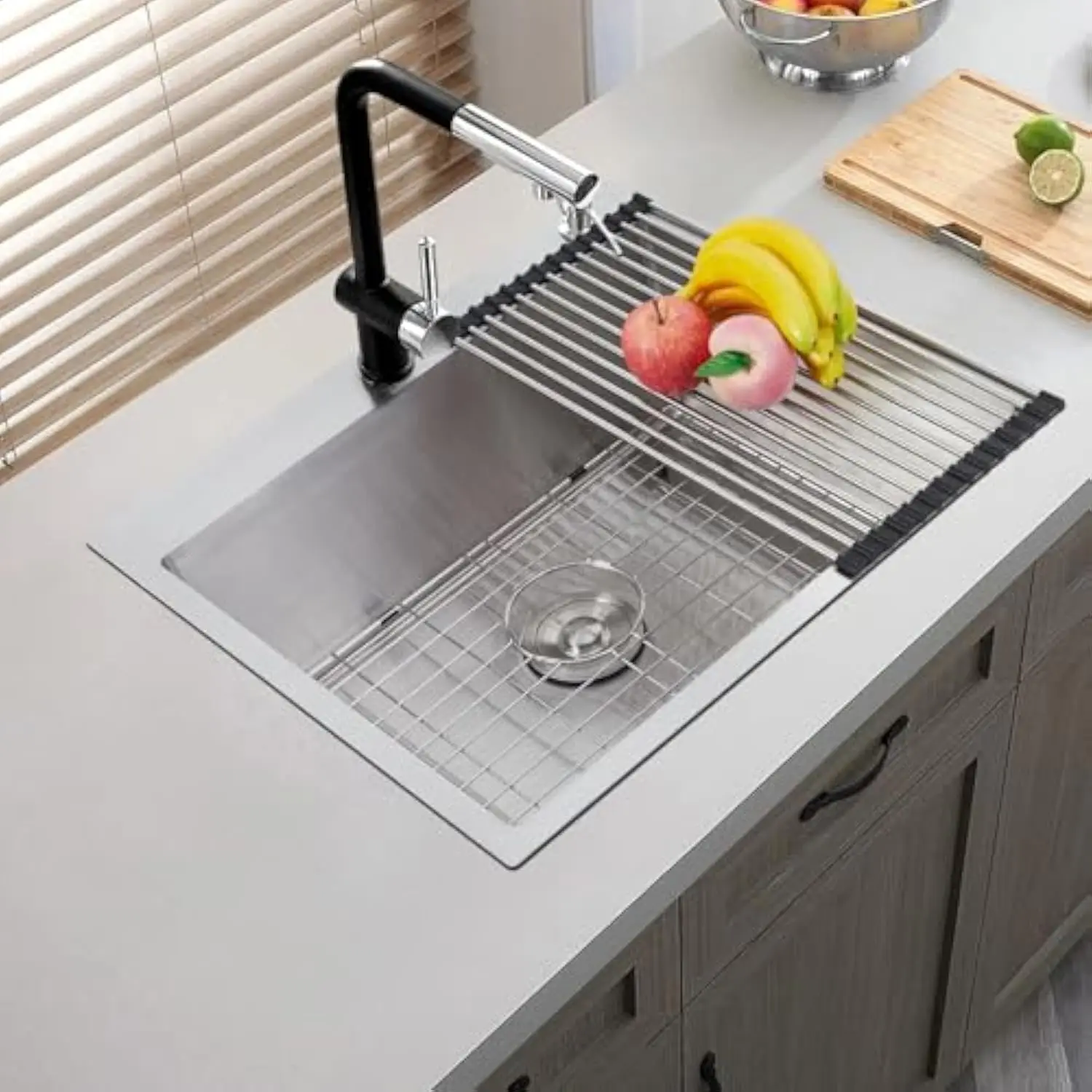 25 x 22 Drop In Kitchen Sink, 16 Gauge Stainless Steel Topmount Deep Single Bowl Sink with Grid and Drain Strainer Set, Househo
25 x 22 Drop In Kitchen Sink, 16 Gauge Stainless Steel Topmount Deep Single Bowl Sink with Grid and Drain Strainer Set, Househo