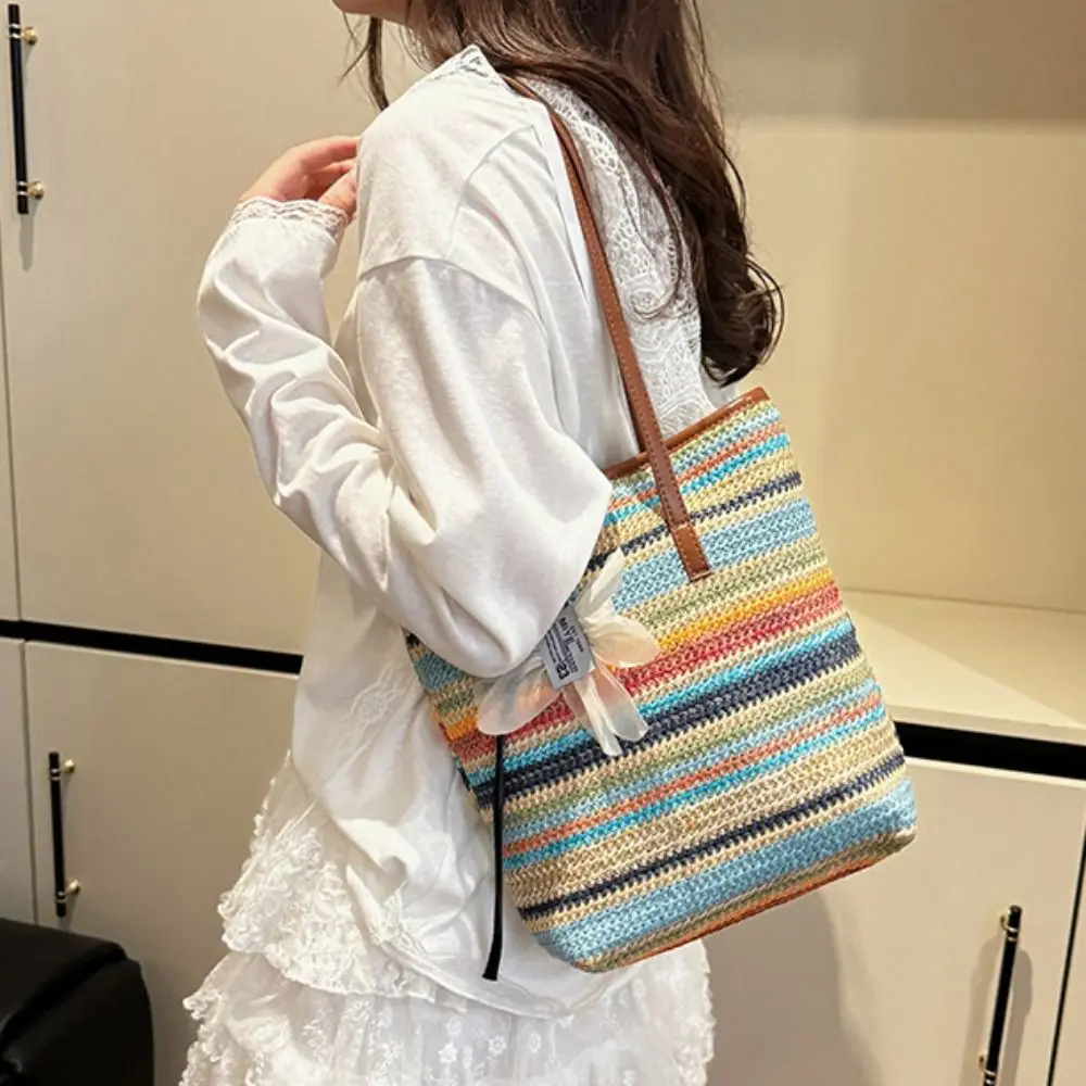 Bohemian Style Rainbow Woven Handbag with Flower Pendant Beach Crochet Underarm Bag Elegant Sweet Summer Bucket Bag Travel
Bohemian Style Rainbow Woven Handbag with Flower Pendant Beach Crochet Underarm Bag Elegant Sweet Summer Bucket Bag Travel