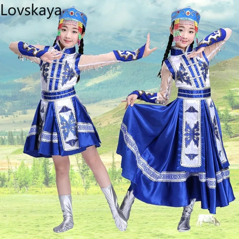 Mongolian girl stage performance clothing Children costumes Tibetan minority dance costumes
Mongolian girl stage performance clothing Children costumes Tibetan minority dance costumes