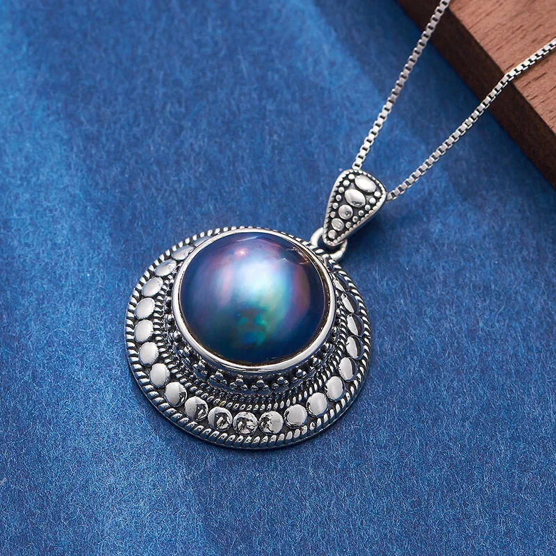 BOCAI S925 Sterling Silver Charms Pendants for Women Men New Fashion Ancient Ethnic Style Round Blue Mabe-pearl Jewelry
BOCAI S925 Sterling Silver Charms Pendants for Women Men New Fashion Ancient Ethnic Style Round Blue Mabe-pearl Jewelry