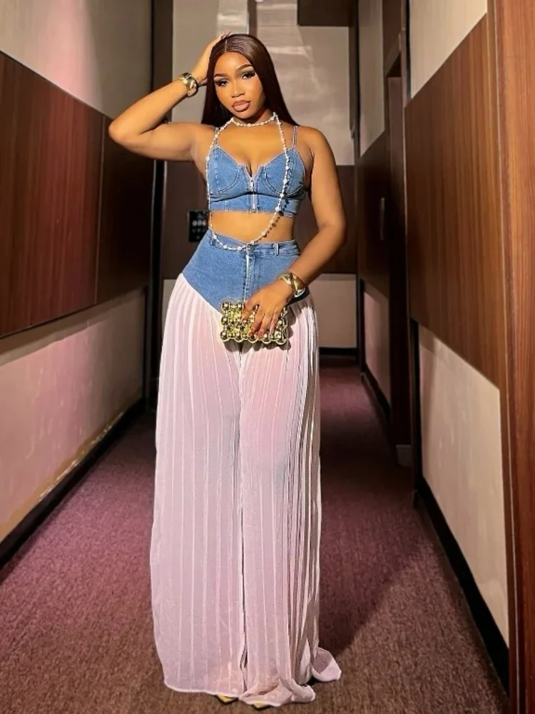 Laxsesu Fashion Denim Chiffon Women's Set Strapless Crop Top and Jeans Pants Suits 2025 Sexy Party Club Two 2 Piece Set Outfits
Laxsesu Fashion Denim Chiffon Women's Set Strapless Crop Top and Jeans Pants Suits 2025 Sexy Party Club Two 2 Piece Set Outfits