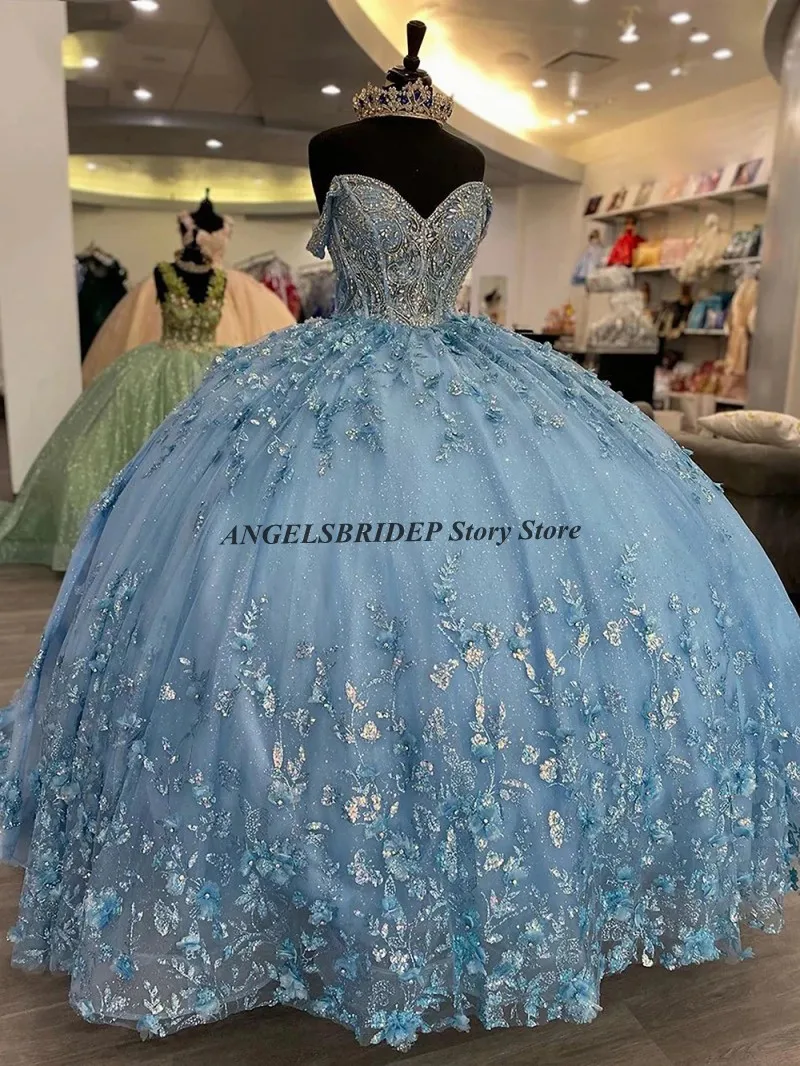 ANGELSBRIDEP Голубое платье Quinceanera с 3D цветами и аппликацией из бисера, с открытыми плечами, многоуровневое платье принцессы с оборками, торжественное милое платье 15,
ANGELSBRIDEP Голубое платье Quinceanera с 3D цветами и аппликацией из бисера, с открытыми плечами, многоуровневое платье принцессы с оборками, торжественное милое платье 15,