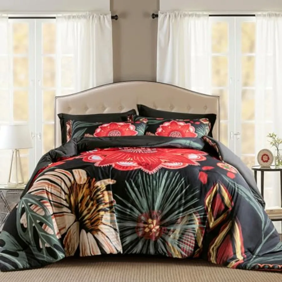 Black Red Boho Floral Comforter Set - 3 Pcs Farmhouse Botanical Bedding Comforter Sets for All Season Soft Lightweight Mid Cent
Black Red Boho Floral Comforter Set - 3 Pcs Farmhouse Botanical Bedding Comforter Sets for All Season Soft Lightweight Mid Cent
