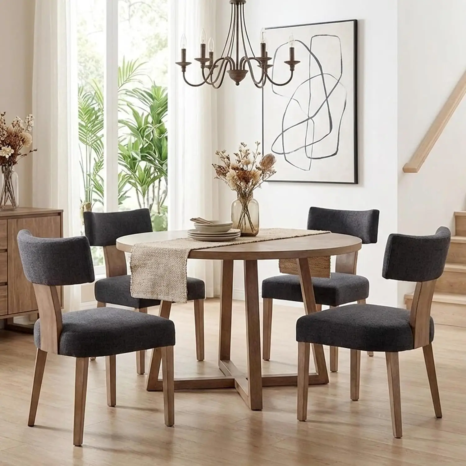 Mid Century Modern Dining Chairs Set of 4, Farmhouse Linen Upholstered Accent Chair Curved Backrest Kitchen Chairs, with Hardwoo
Mid Century Modern Dining Chairs Set of 4, Farmhouse Linen Upholstered Accent Chair Curved Backrest Kitchen Chairs, with Hardwoo