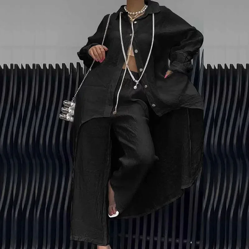 Women Irregular Swing Fashionable Two Piece New Solid Office Suit 2024 Autumn Button Long Sleeved Shirts Tops&Wide Leg Pants Set
Women Irregular Swing Fashionable Two Piece New Solid Office Suit 2024 Autumn Button Long Sleeved Shirts Tops&Wide Leg Pants Set