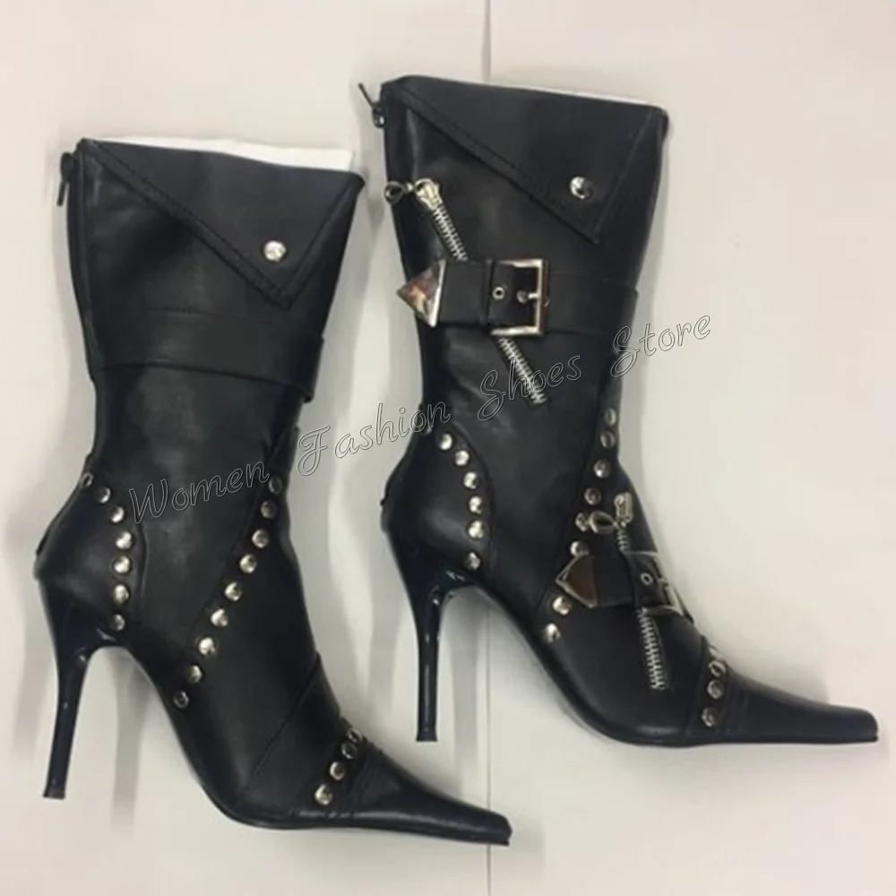 Black Rivet Decor Buckle Decor Boots Zipper Decor Matte Leather High Heel Shoes for Women Heels 2024 New Zapatos Para Mujere
Black Rivet Decor Buckle Decor Boots Zipper Decor Matte Leather High Heel Shoes for Women Heels 2024 New Zapatos Para Mujere