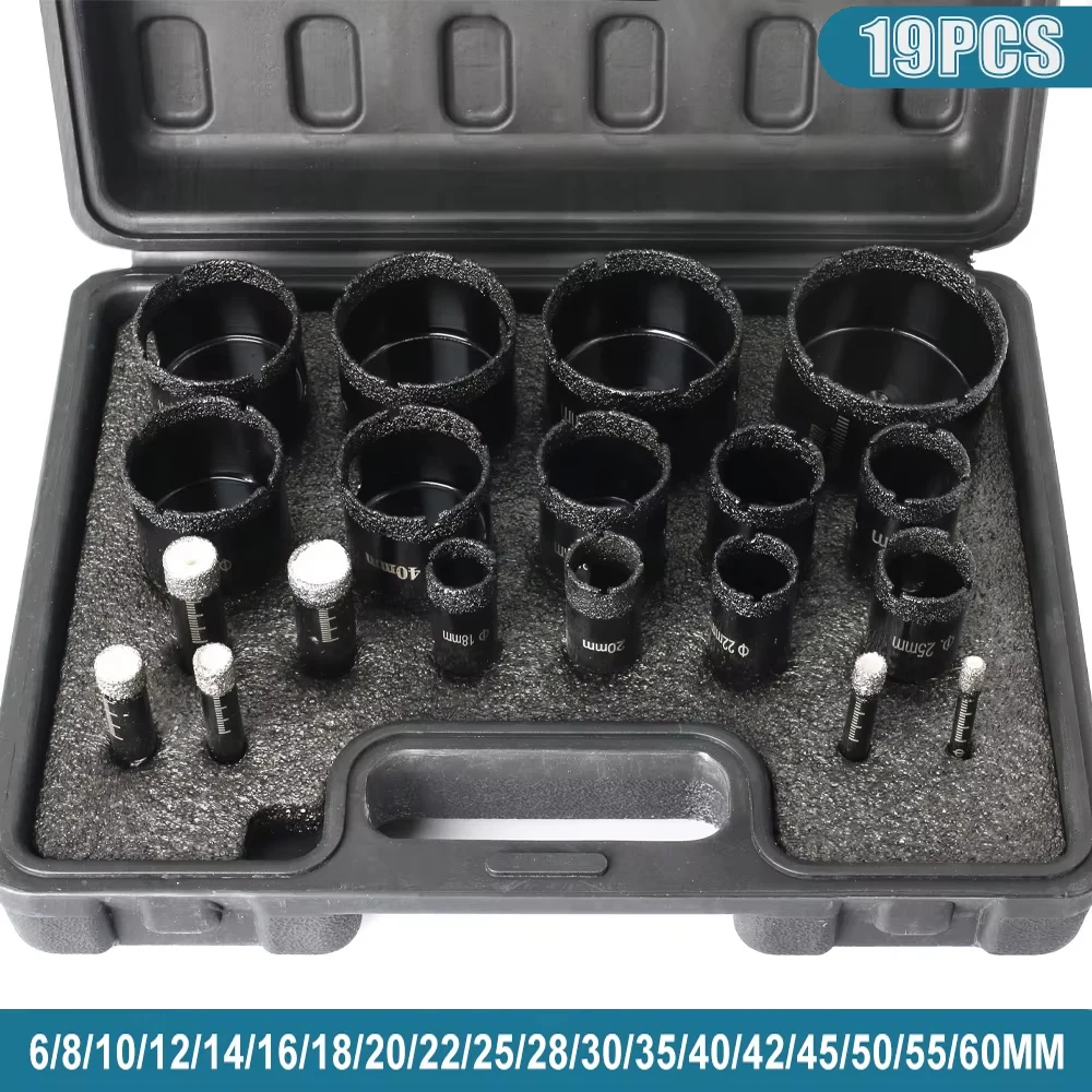 19Pcs 6-60mm Diamond Cup Saw Coated Drill Bits Set Hole Saw Kit for Glass Marble Granite Stone Tile Ceramic Construction Tools
19Pcs 6-60mm Diamond Cup Saw Coated Drill Bits Set Hole Saw Kit for Glass Marble Granite Stone Tile Ceramic Construction Tools