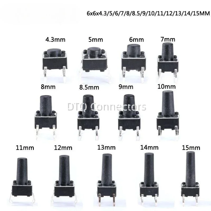 Wholesale 1000pcs 6X6 Touch Key Micro Switch 6*6*4.3/5/6/7/8/9/10/11/12/13 MM Button 4 pin vertical DIP sets
Wholesale 1000pcs 6X6 Touch Key Micro Switch 6*6*4.3/5/6/7/8/9/10/11/12/13 MM Button 4 pin vertical DIP sets