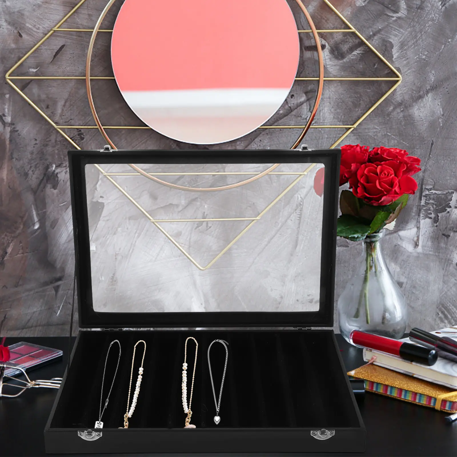 Glass Lid Jewelry Display Case Organizer for Necklaces Bracelets Earrings Rings Transparent Stackable Thin Space Saving Home
Glass Lid Jewelry Display Case Organizer for Necklaces Bracelets Earrings Rings Transparent Stackable Thin Space Saving Home