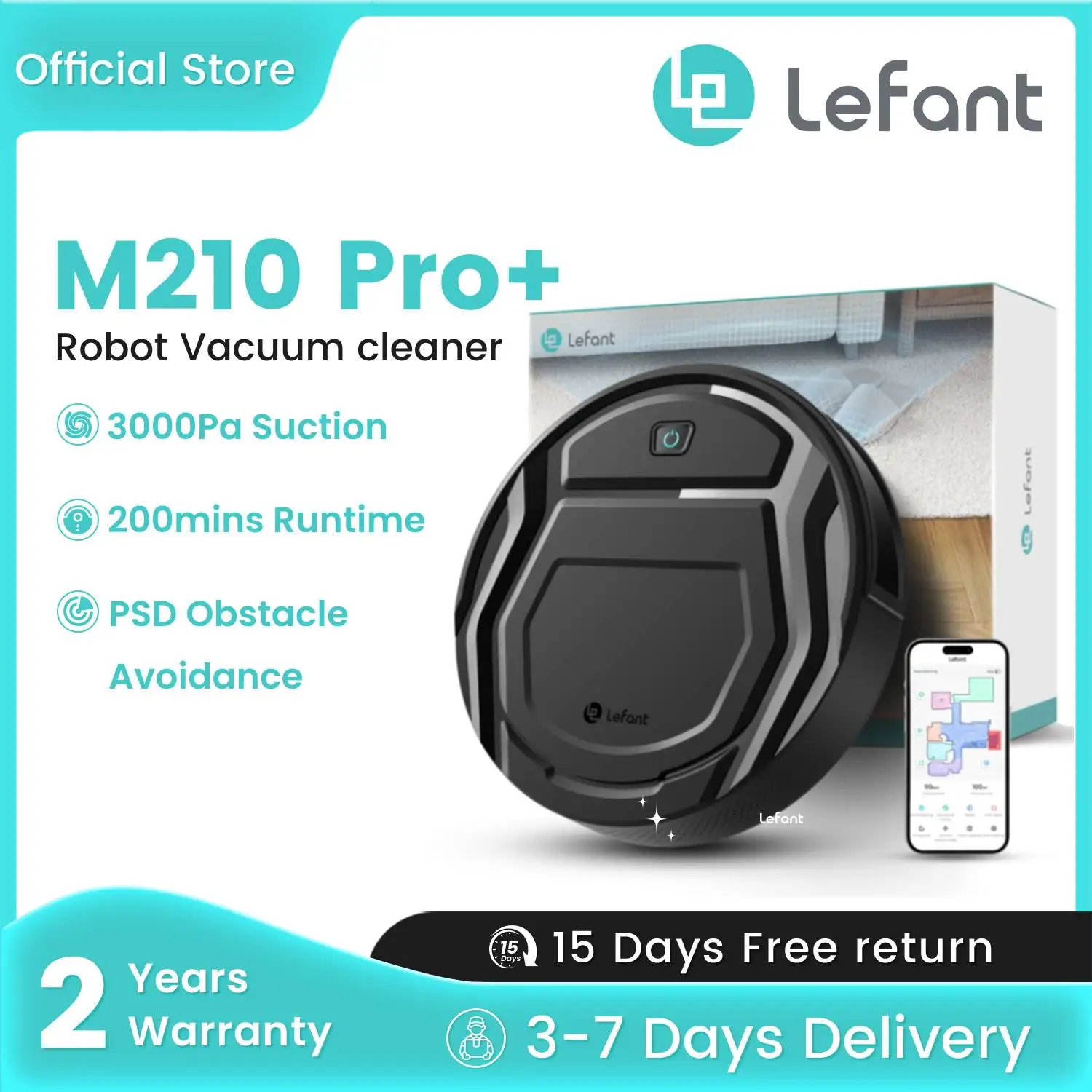 Lefant M210 Pro+ Robot Vacuum Cleaner, 3000Pa, 200min, WiFi/App/Alexa, Obstacle Avoidance PSD 190°, Ideal for Pet Hair 
Lefant M210 Pro+ Robot Vacuum Cleaner, 3000Pa, 200min, WiFi/App/Alexa, Obstacle Avoidance PSD 190°, Ideal for Pet Hair