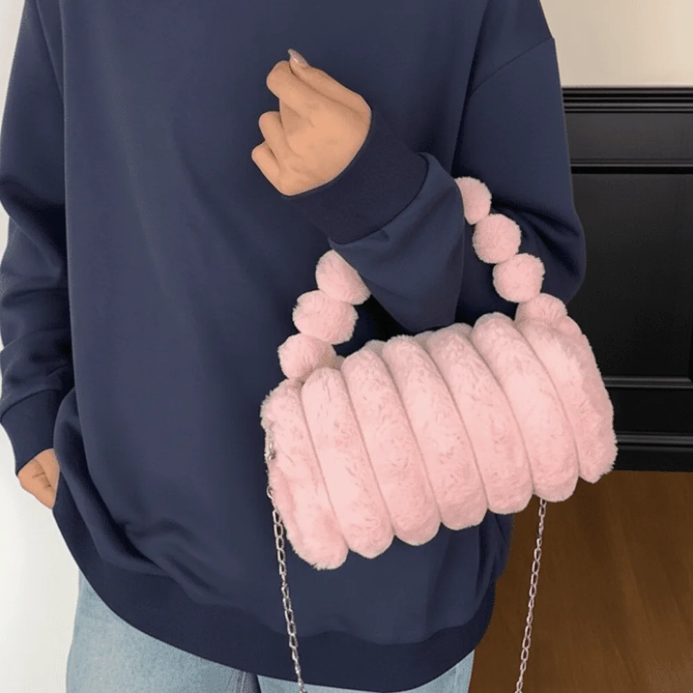 Casual Furry Plush Handbag Stripe Large Capacity Chain Shoulder Bag Solid Color Zipper Commuting Handbag Autumn
Casual Furry Plush Handbag Stripe Large Capacity Chain Shoulder Bag Solid Color Zipper Commuting Handbag Autumn