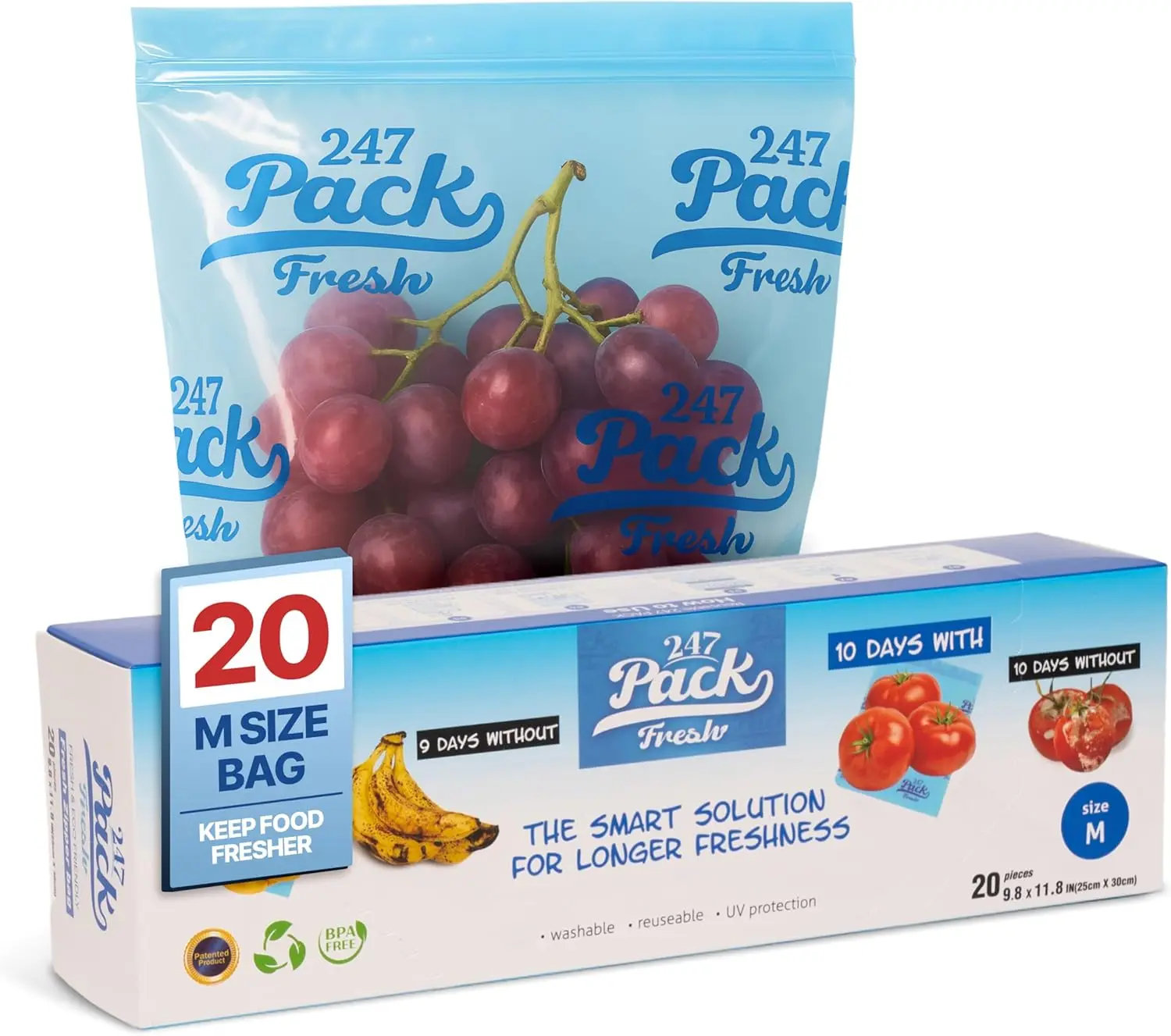 Freshpack 247 Produce Storage Bags Size M 10 x 12 Inches 1 Gallon 20 Pack Reusable Food Storage Bags With Zipper, Bread Keepe
Freshpack 247 Produce Storage Bags Size M 10 x 12 Inches 1 Gallon 20 Pack Reusable Food Storage Bags With Zipper, Bread Keepe