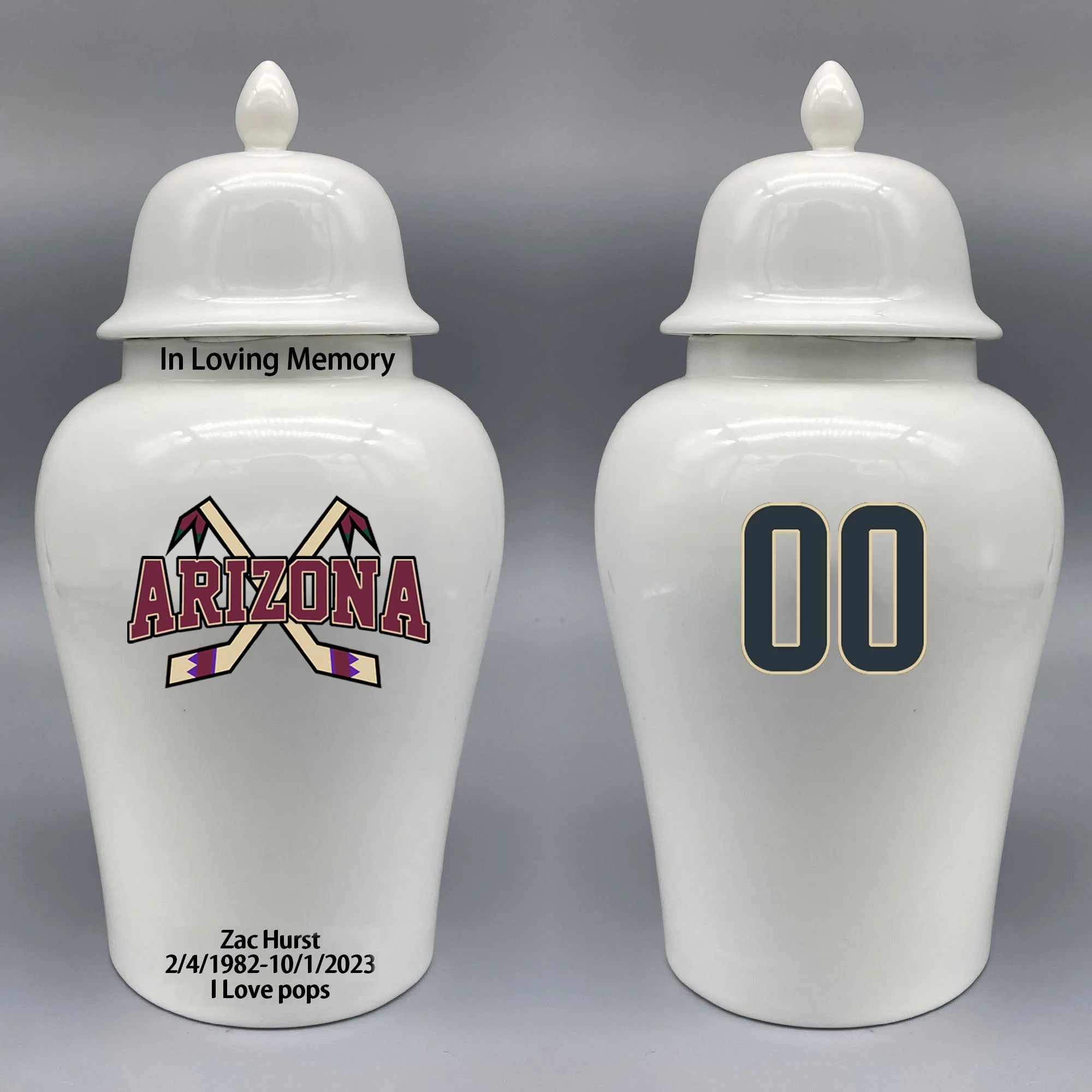 Large Urn for Arizona Coyotes-themed Hockey Urn.Please send me the customize information-name/date and number on the urn
Large Urn for Arizona Coyotes-themed Hockey Urn.Please send me the customize information-name/date and number on the urn