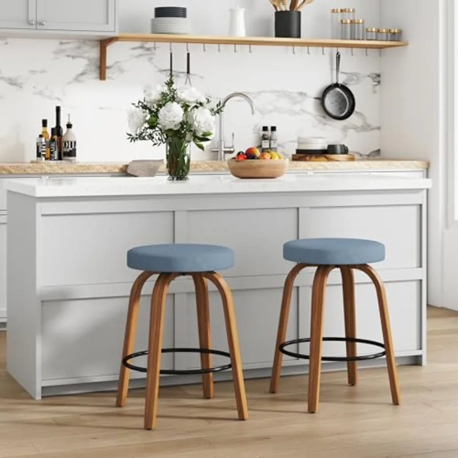 Swivel Bar Stools Set of 2, 24" Counter Height Backless Bar Stools, Fabric Upholstered Seat, Sturdy Curved Wood Legs, Mid-Centu
Swivel Bar Stools Set of 2, 24" Counter Height Backless Bar Stools, Fabric Upholstered Seat, Sturdy Curved Wood Legs, Mid-Centu