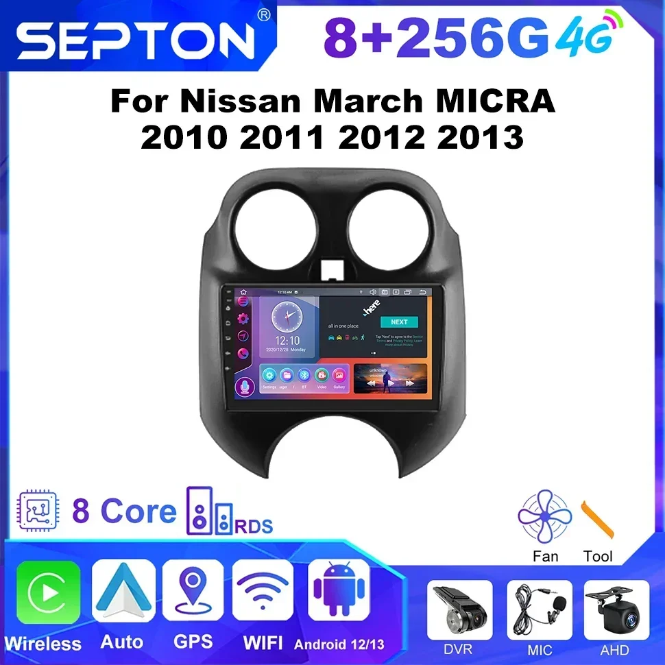 Автомобильный радиоприемник SEPTON CarPlay для Nissan March MICRA 2010 2011 2012 2013, мультимедийный плеер BT GPS Wi-Fi 4G, 8 ядер Dsp IPS, автомобильный экран
Автомобильный радиоприемник SEPTON CarPlay для Nissan March MICRA 2010 2011 2012 2013, мультимедийный плеер BT GPS Wi-Fi 4G, 8 ядер Dsp IPS, автомобильный экран