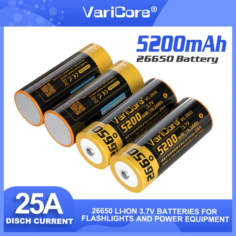 VariCore VC-2652 26650 5200mAh Lithium ion 3.7VRechargeable Battery 25A Discharge 3.6V Equipped with Flashlight HeadlightBattery
VariCore VC-2652 26650 5200mAh Lithium ion 3.7VRechargeable Battery 25A Discharge 3.6V Equipped with Flashlight HeadlightBattery