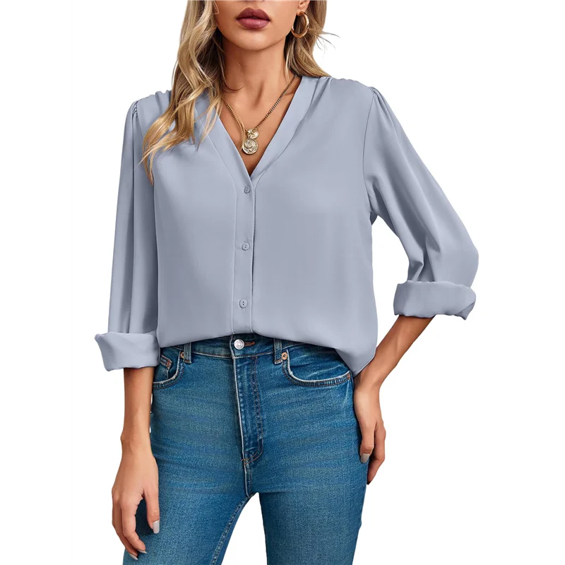 ABP-женские повседневные деловые топы, летние рубашки на пуговицах с длинными рукавами, шифоновые блузки с v-образным вырезом
ABP-женские повседневные деловые топы, летние рубашки на пуговицах с длинными рукавами, шифоновые блузки с v-образным вырезом