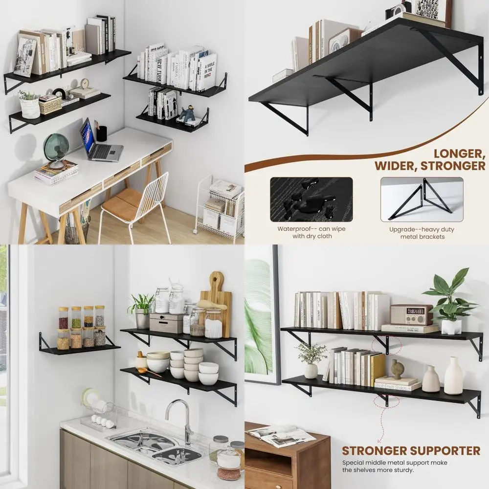 Set of 2 Black 48 Wide Wall-Mounted Floating Shelves, 12 Deep for Home & Office, Metal Brackets Included
Set of 2 Black 48 Wide Wall-Mounted Floating Shelves, 12 Deep for Home & Office, Metal Brackets Included