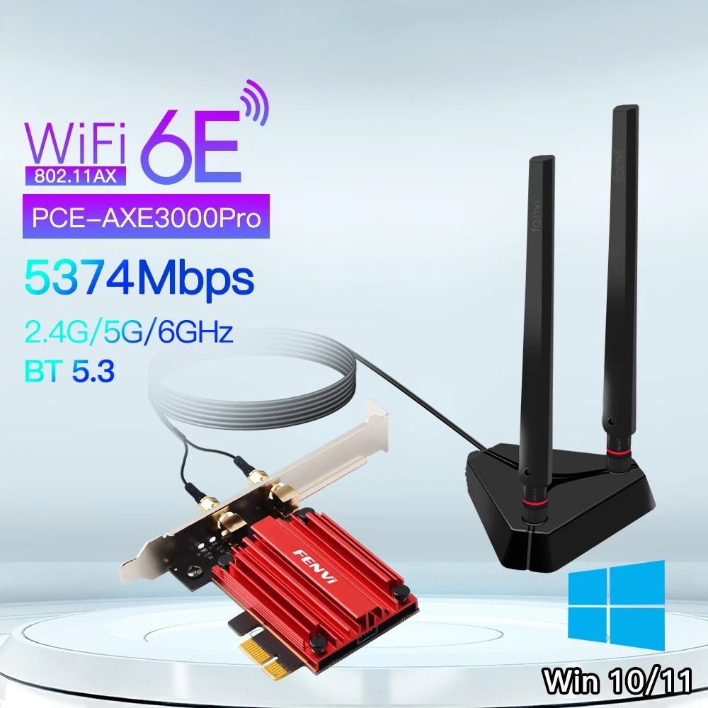 Беспроводной сетевой адаптер FENVI Wi-Fi 6E 5374 Мбит/с AX210 с поддержкой Bluetooth 5.3, 802.11AX, 2.4G/5G/6ГГц, PCIe, для ПК с Windows 10/11
Беспроводной сетевой адаптер FENVI Wi-Fi 6E 5374 Мбит/с AX210 с поддержкой Bluetooth 5.3, 802.11AX, 2.4G/5G/6ГГц, PCIe, для ПК с Windows 10/11