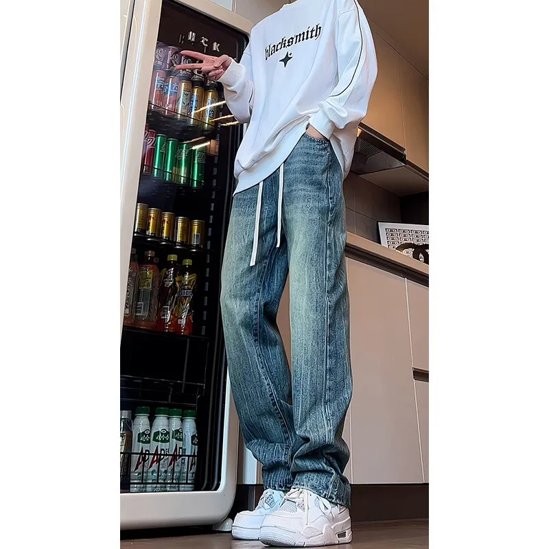 Retro American Vibe High Street Waed Blue Jeans Men's Loose Wide Leg Slimming Dstring Straight Leg Trousers
Retro American Vibe High Street Waed Blue Jeans Men's Loose Wide Leg Slimming Dstring Straight Leg Trousers